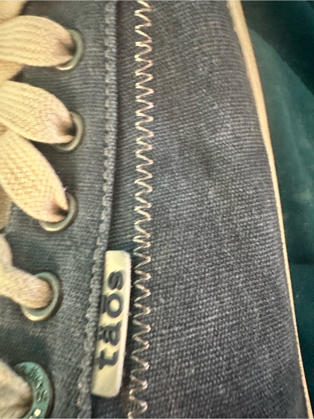 Taos Blue Canvas Lace-Up Sneakers with Cream Laces - Picture 5 of 7